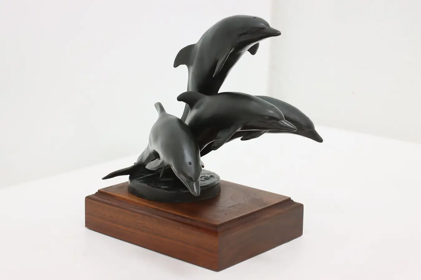 Main image of Bronze Vintage Dolphins Sculpture on Walnut Base, Johnson