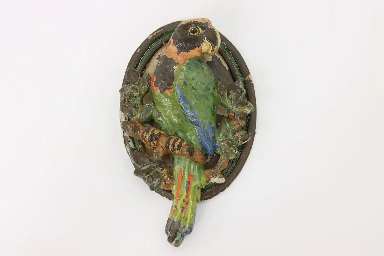 Main image of Victorian Salvage Antique Cast Iron Painted Green Parrot Door Knocker