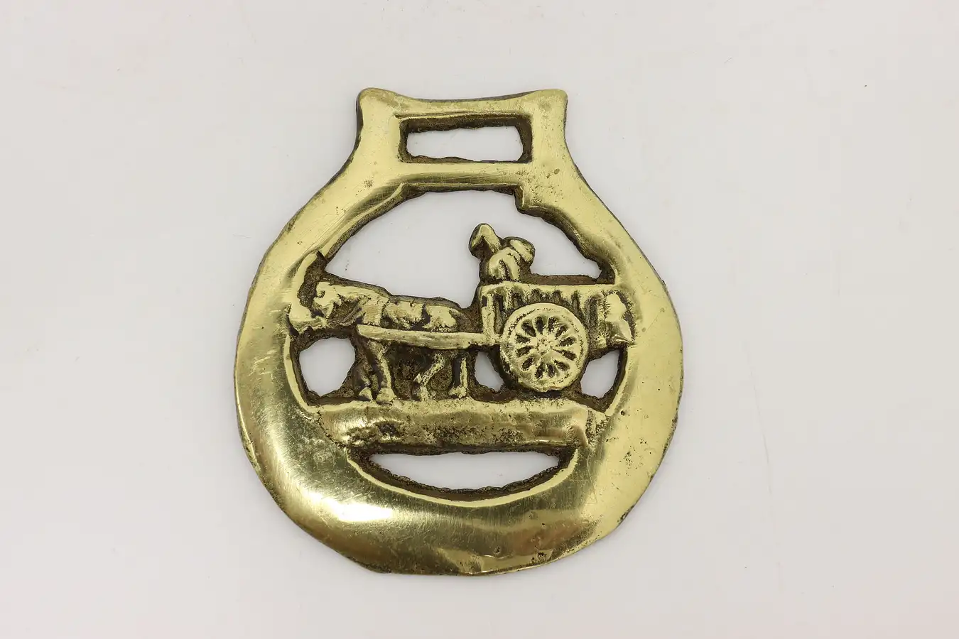 Main image of Horse Antique Brass Harness Medallion, Horse & Wagon