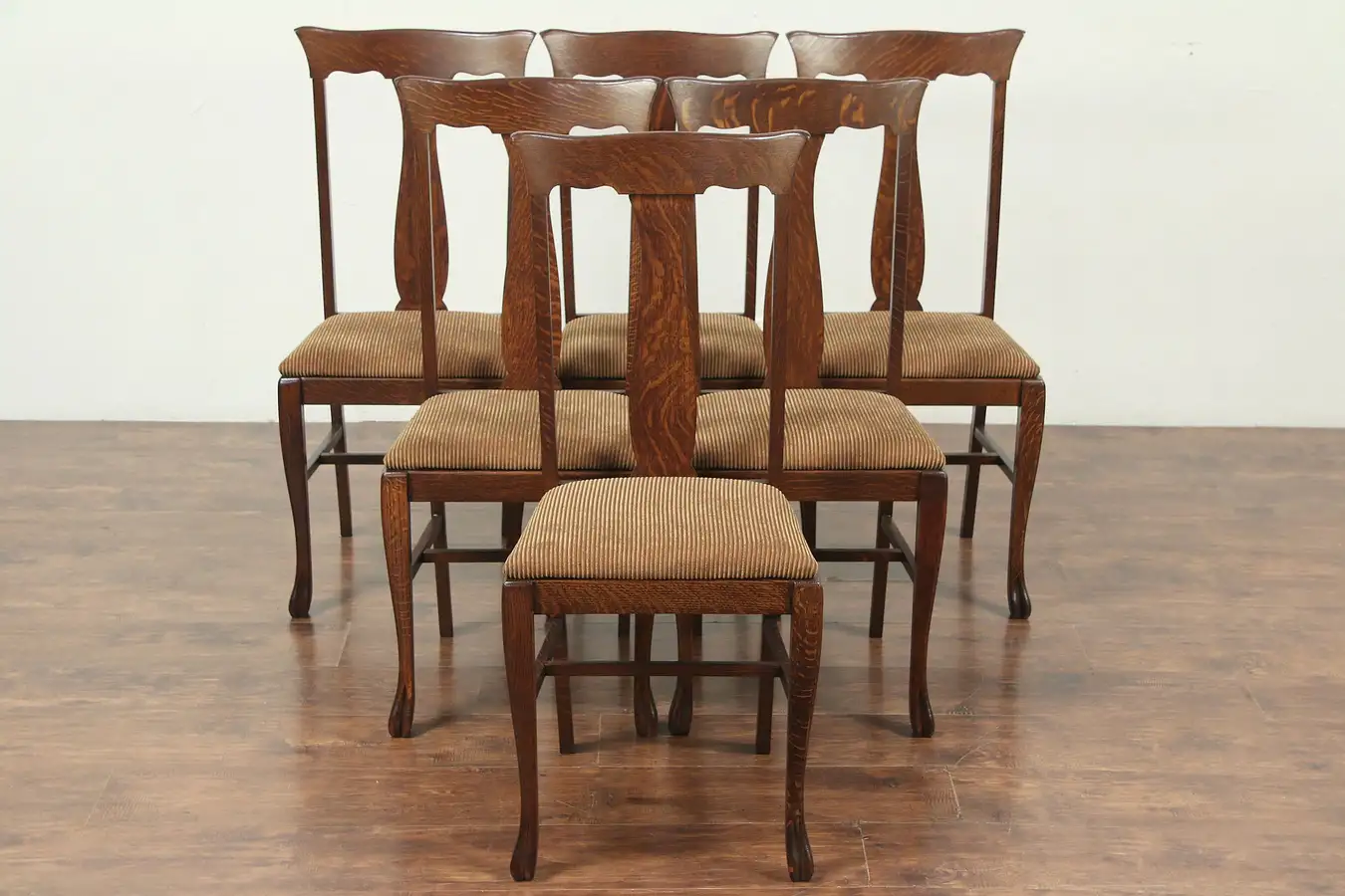 Main image of Set of 6 Quartersawn Oak Antique Dining Chairs, New Upholstery