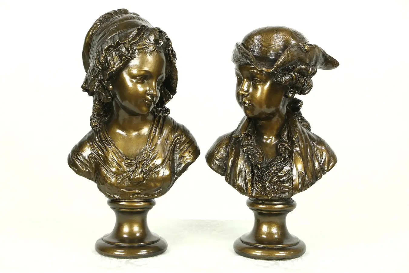 Main image of Pair 18th Century Style Bronze Toned Vintage Sculptures of a Boy & Girl