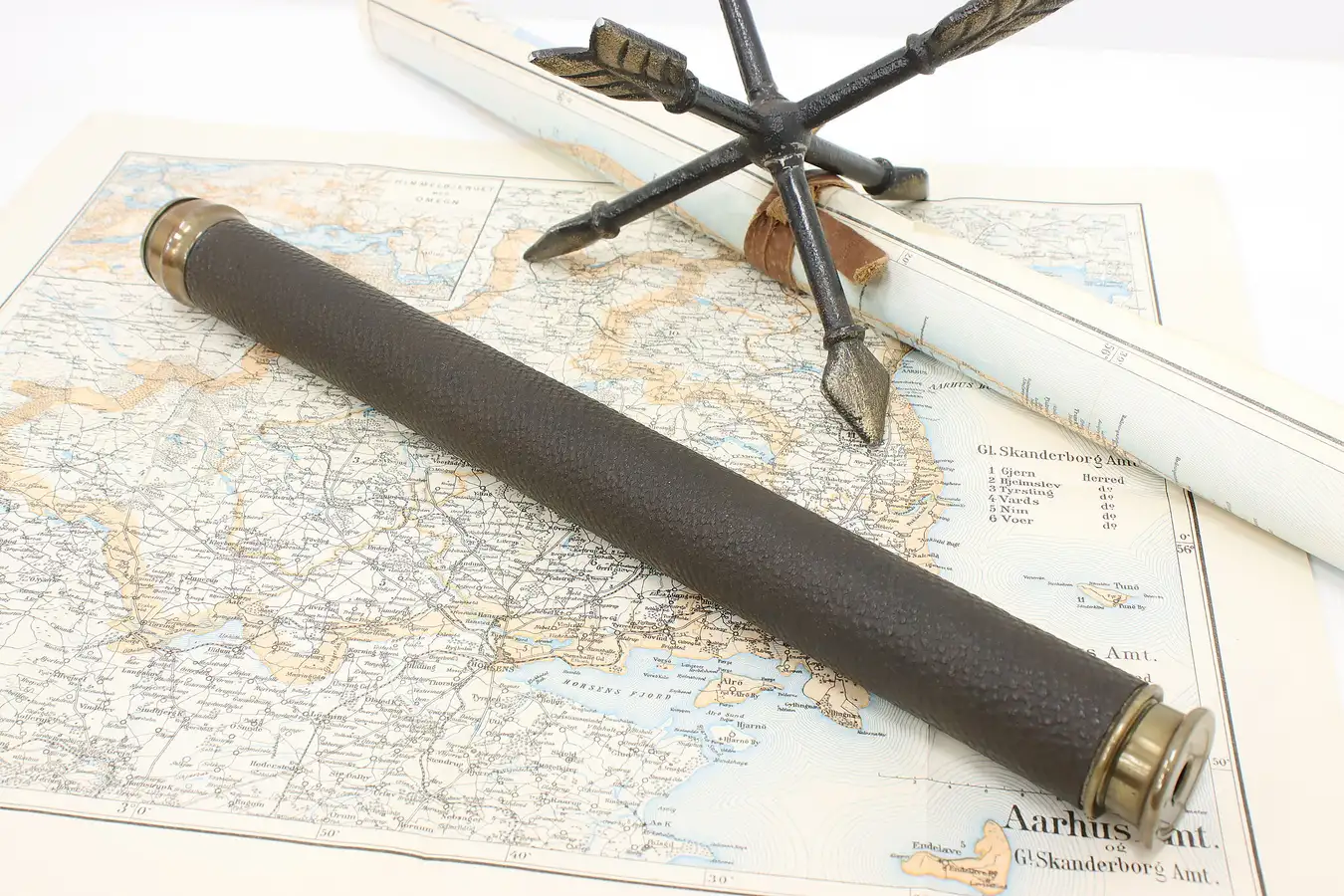 Main image of English Antique Brass Spyglass w/ Leather Case, Signed