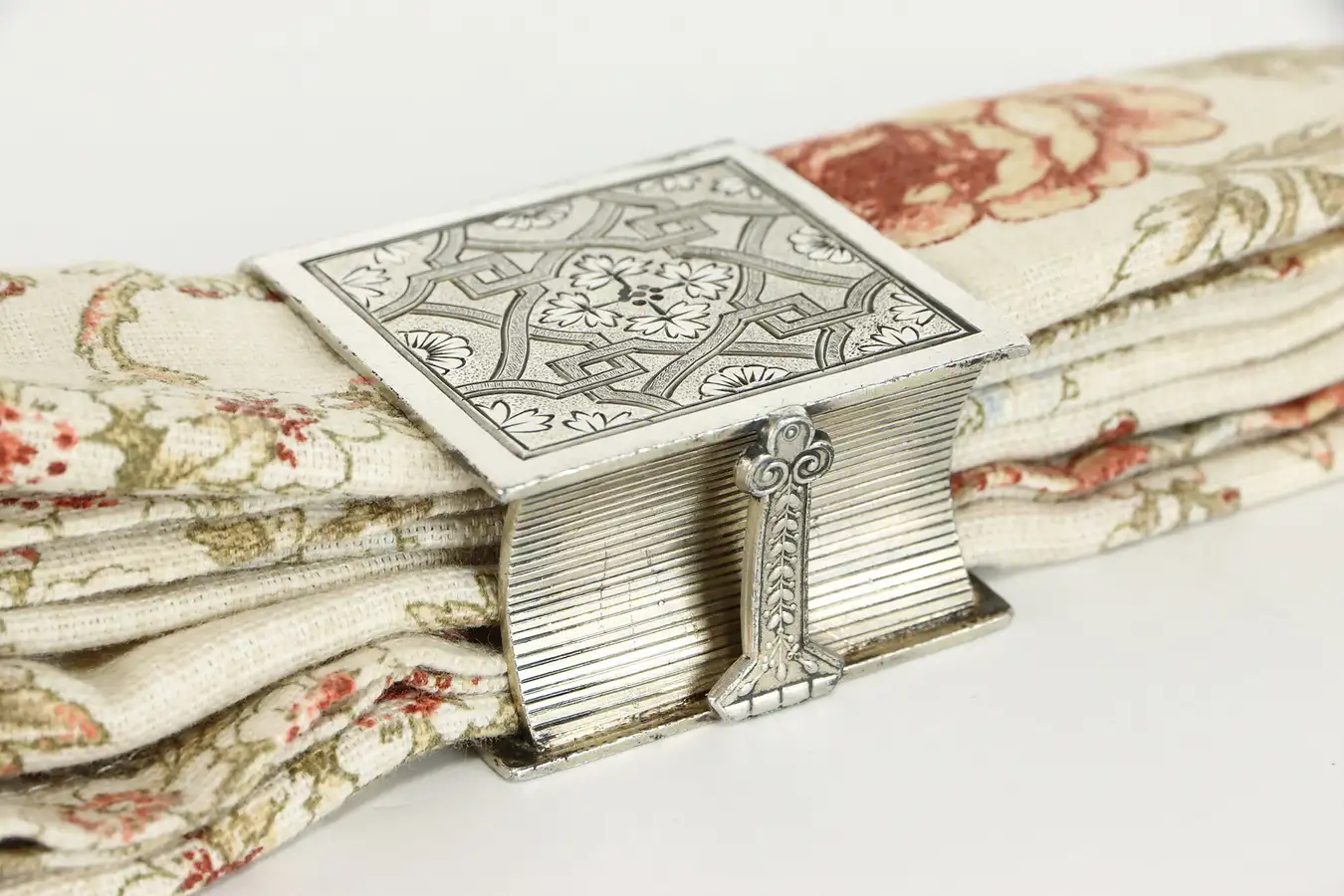 Main image of Victorian Antique Silverplate Book Shape Napkin Ring, Engraved E.B.C