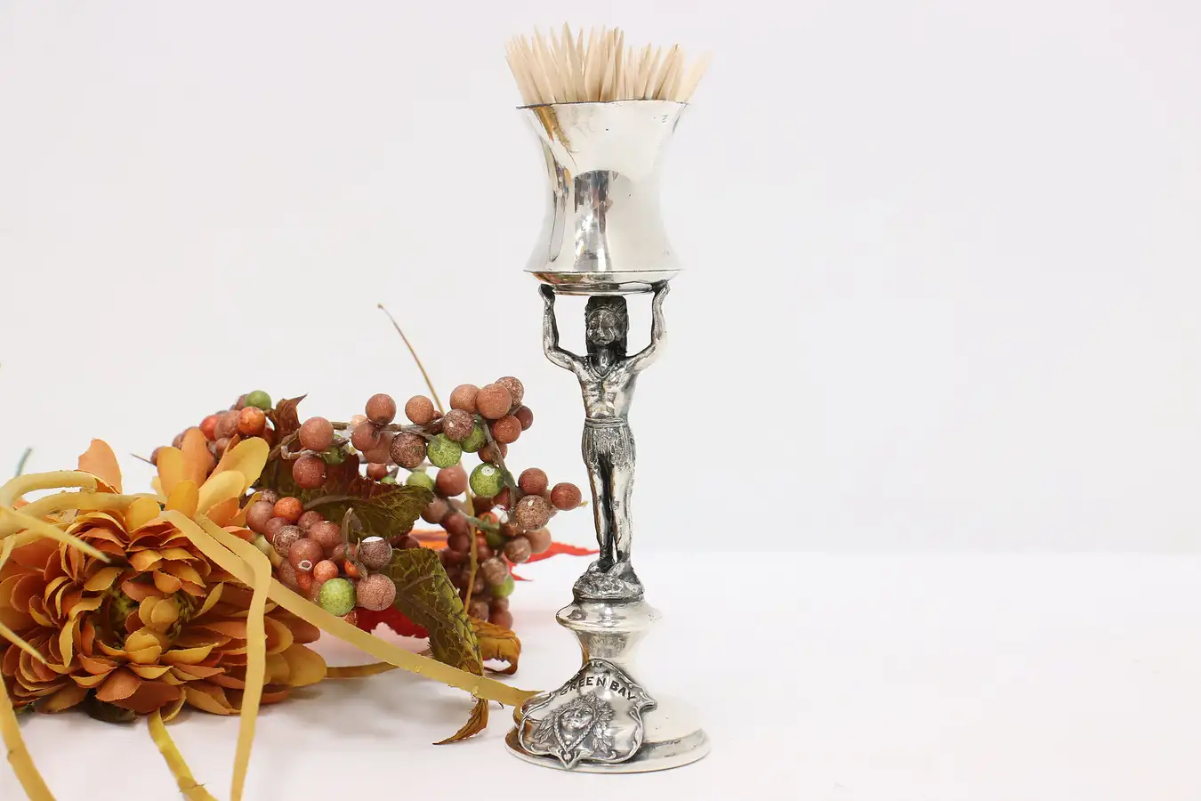 Main image of Native American Antique Silver Toothpick Holder, Green Bay