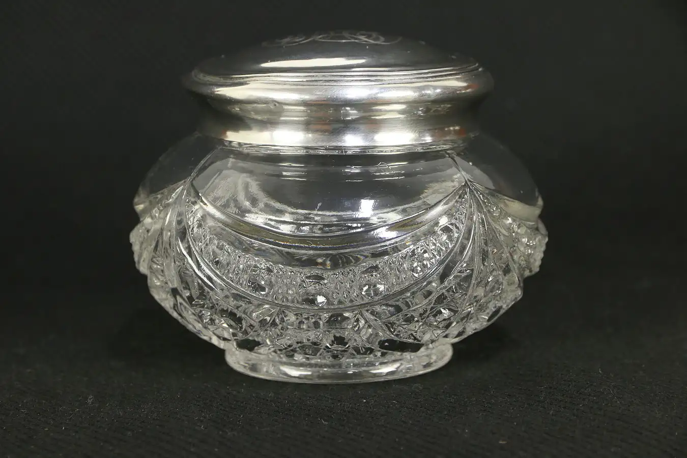 Main image of Victorian Sterling Silver & Pattern Glass Antique Boudoir Jar, Mono