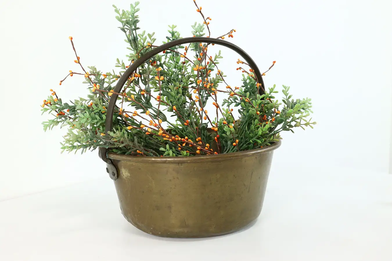 Main image of Farmhouse Brass Antique Cauldron or Fireplace Kettle Jam Pot, Iron Handle