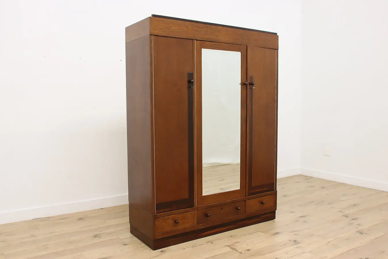 Main image of Art Deco Antique Oak Armoire Wardrobe or Closet, Mirror