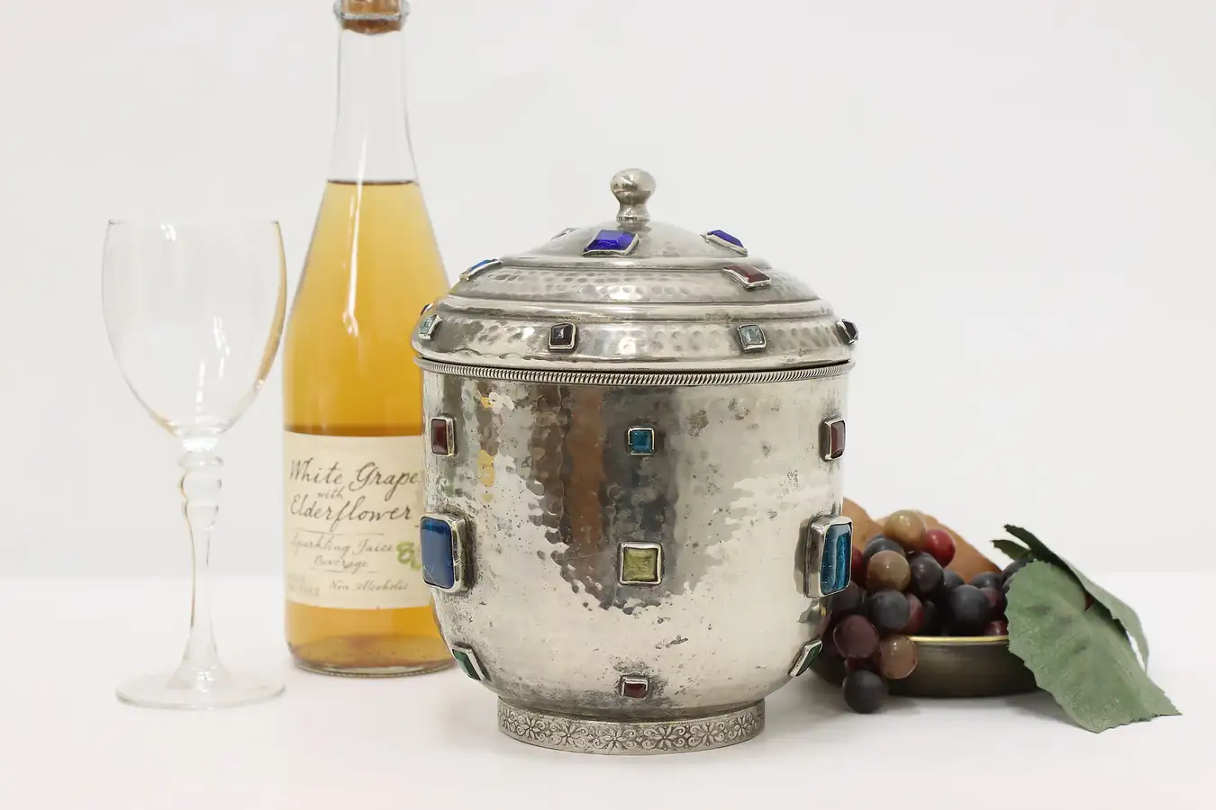 Main image of Victorian Antique Silverplate & Gems Ice Bucket, Biscuit Jar