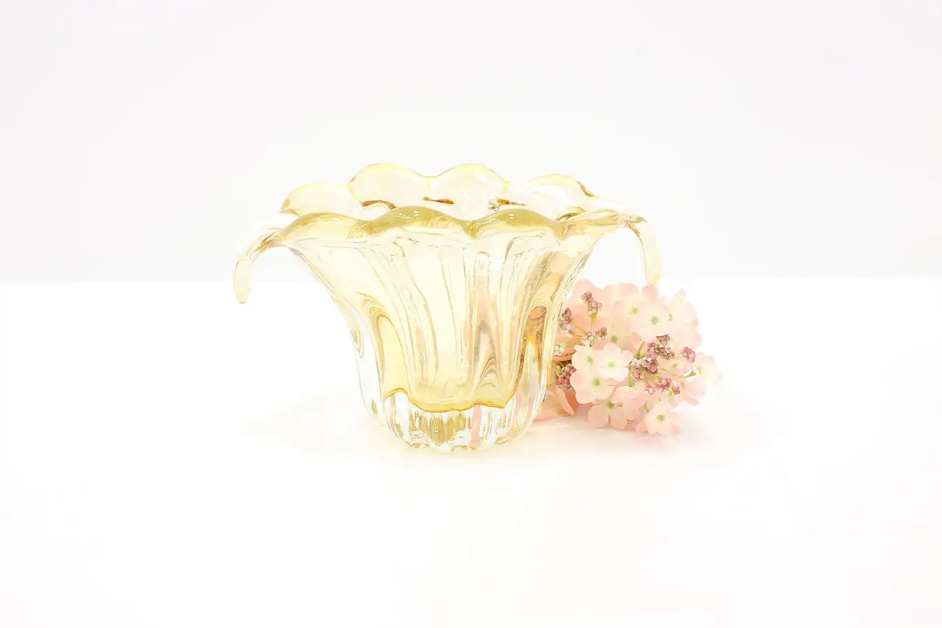 Main image of Murano Venetian Italian Yellow Art Glass Sculpture Basket or Bowl