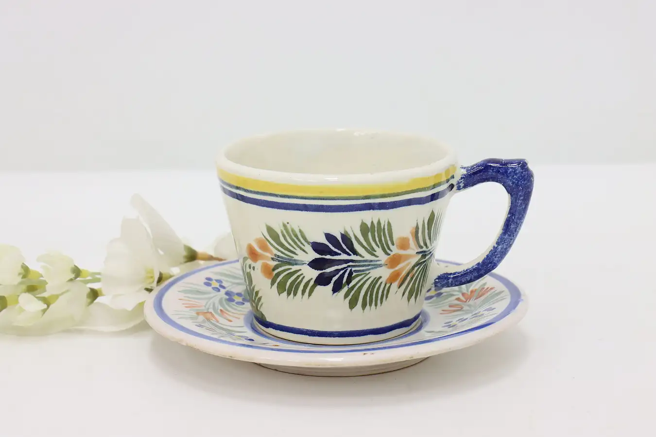 Main image of French Brittany Vintage Quimper Hand Painted Cup & Saucer