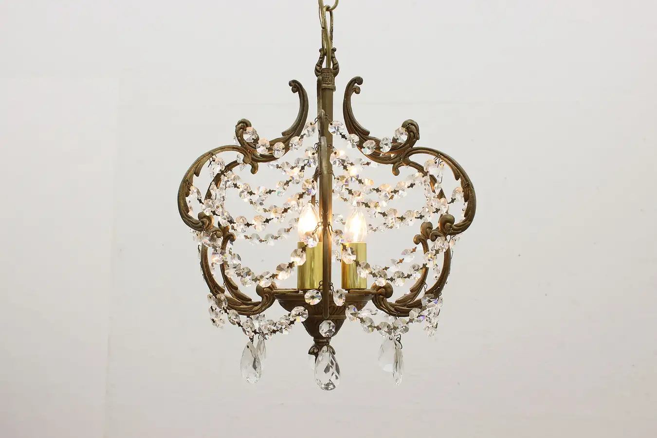 Main image of Victorian Antique Brass & Crystal Prisms Chandelier