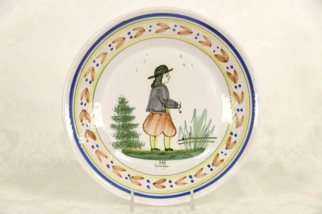 Main image of Quimper Serving Bowl or Soup Plate, Hand Painted & Signed, Brittany, France