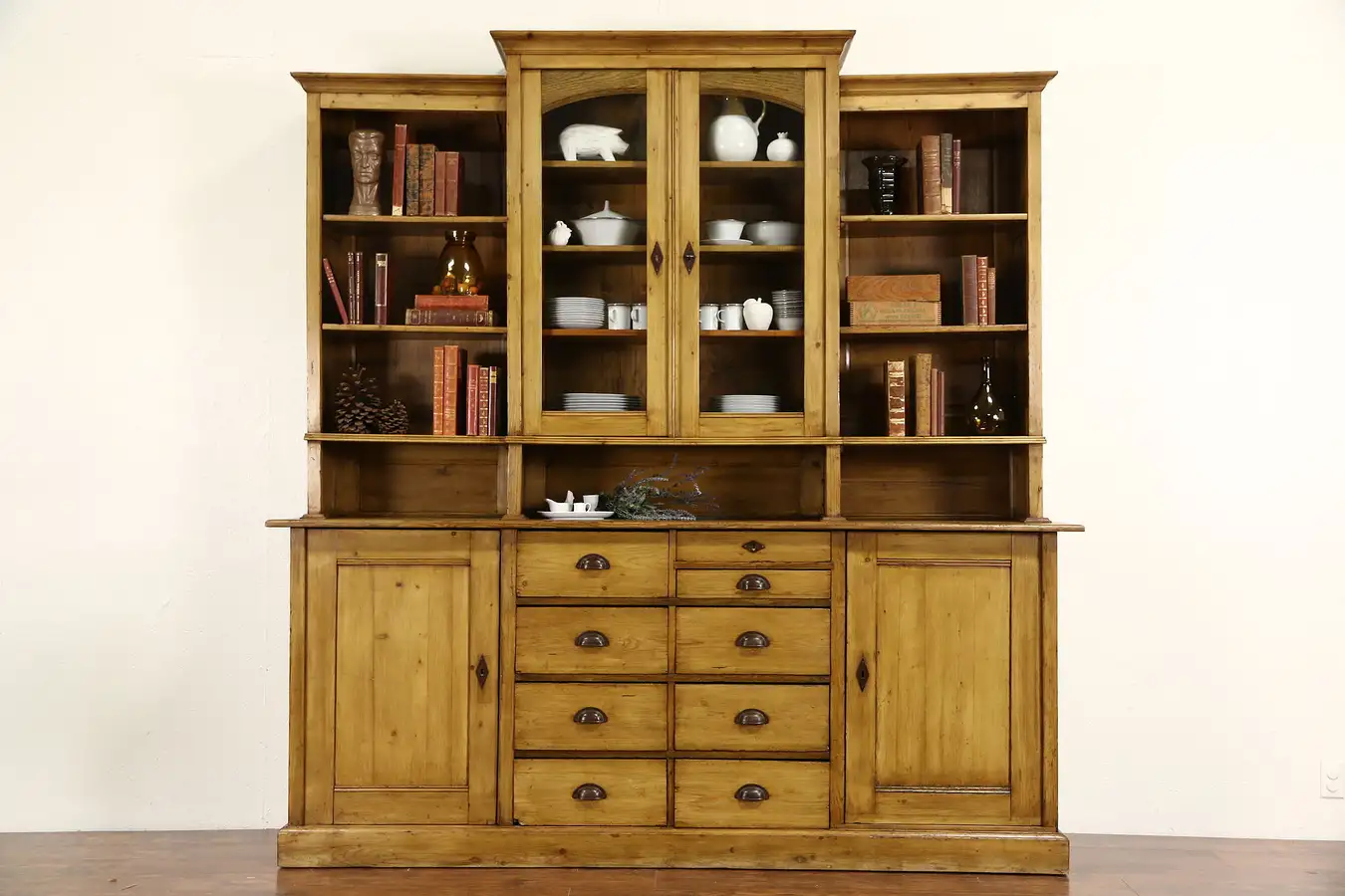 Main image of Country Pine 1890 Antique Austrian Bookcase or Pantry China Cabinet