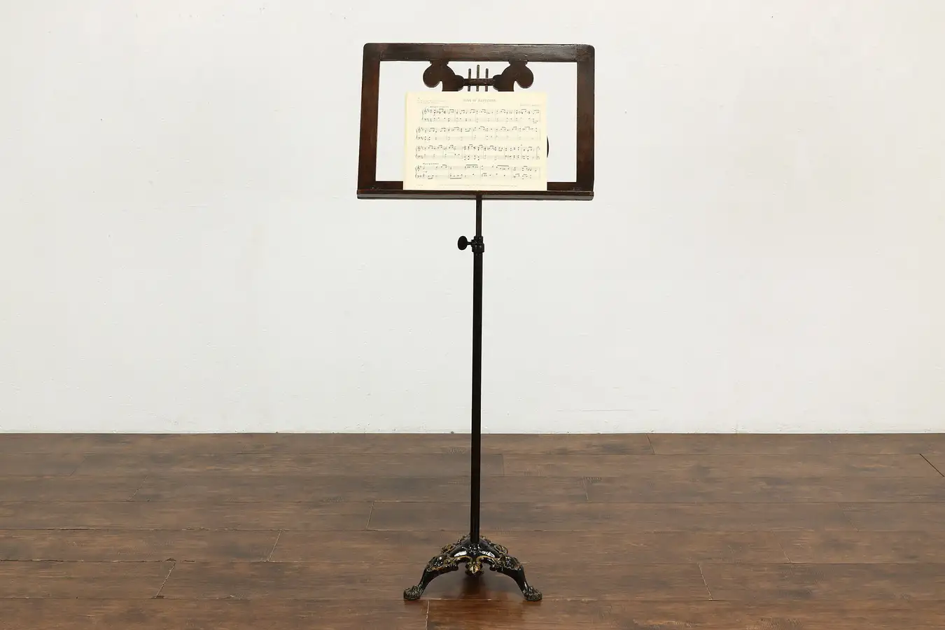 Main image of Victorian Antique Oak Adjustable Music Stand with Iron Base, K & B H