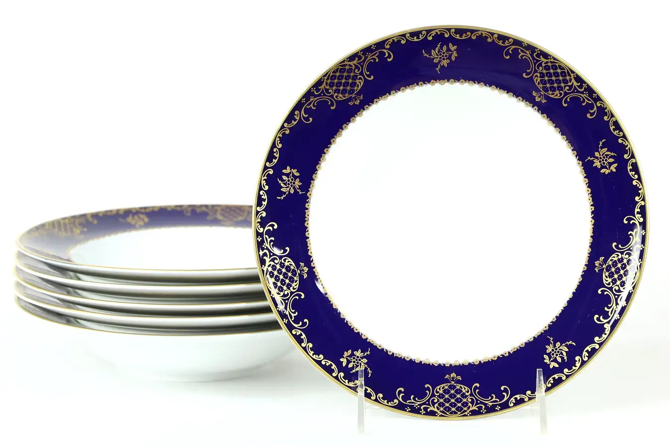 Main image of Set of 6 Rim Soup Bowls, Charlemagne by Rosenthal Germany, Coblalt and Gold