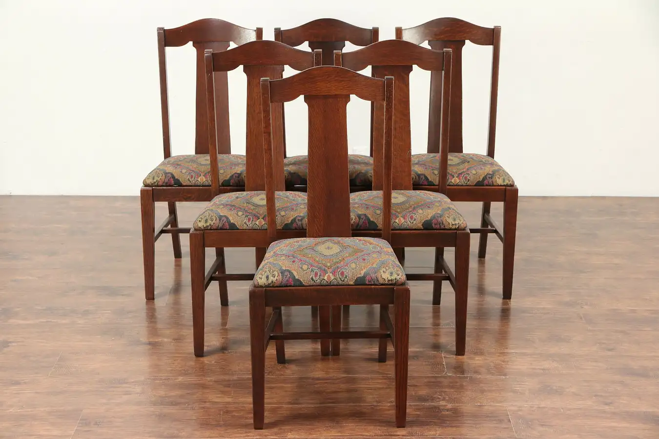 Main image of Set of 6 Arts & Crafts Mission Oak Antique Craftsman Dining Chairs