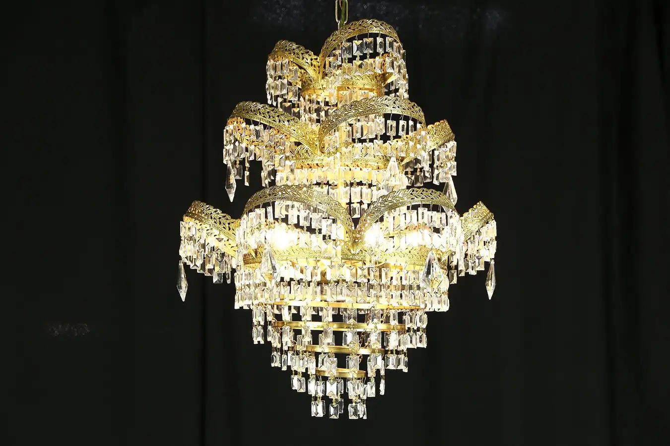 Main image of Art Deco or Mid Century Modern Vintage Chandelier, Crystal Prisms