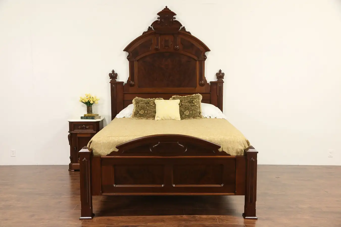 Main image of Victorian Renaissance 1870's Antique Queen Size Carved Walnut Bed