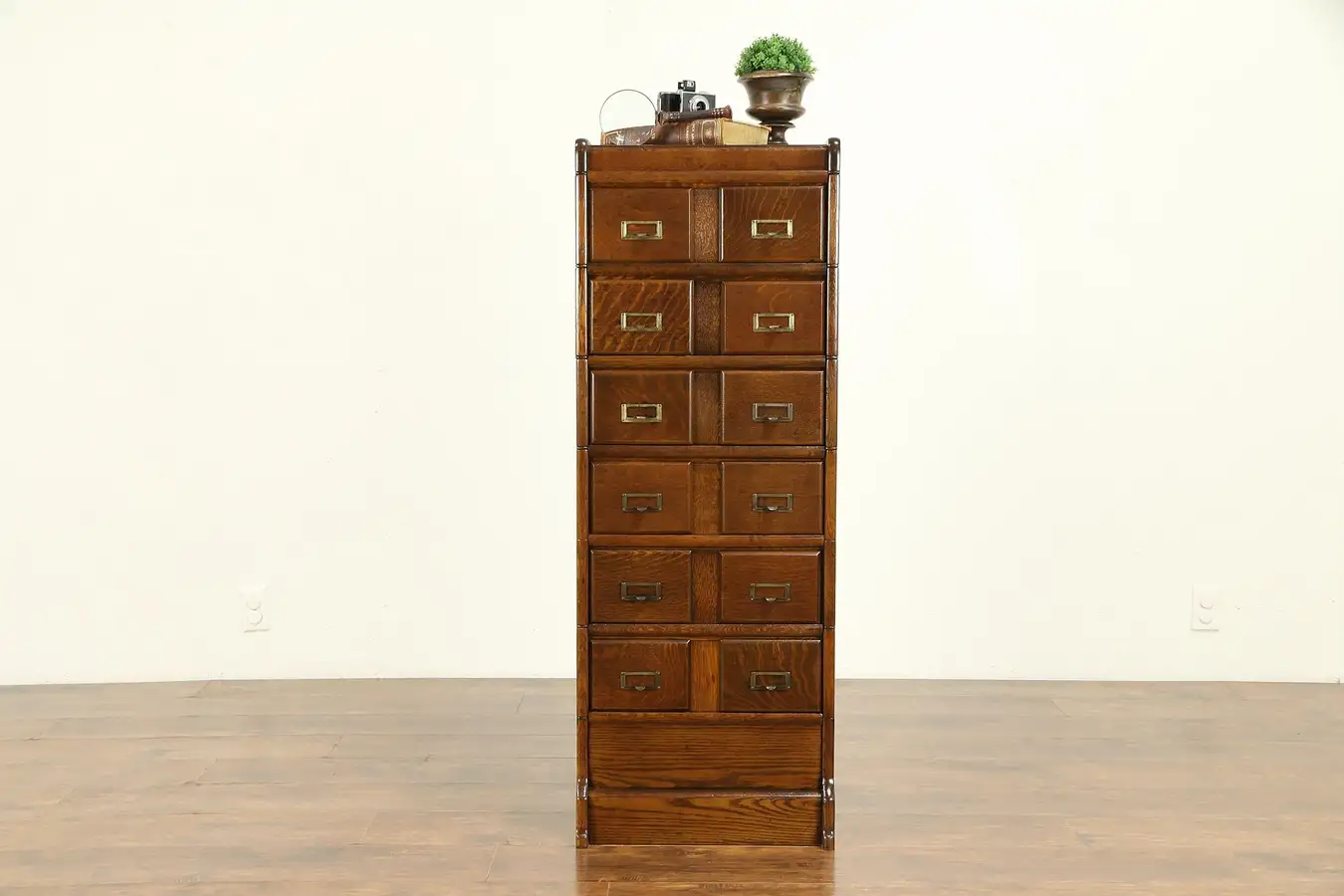 Main image of Oak Antique 12 Drawer Stacking 4x6 Library or Office File Cabinet