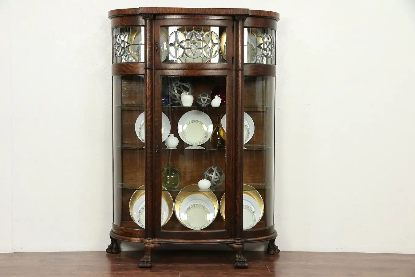 Main image of Victorian Oak Antique Leaded & Curved Glass China or Curio Cabinet