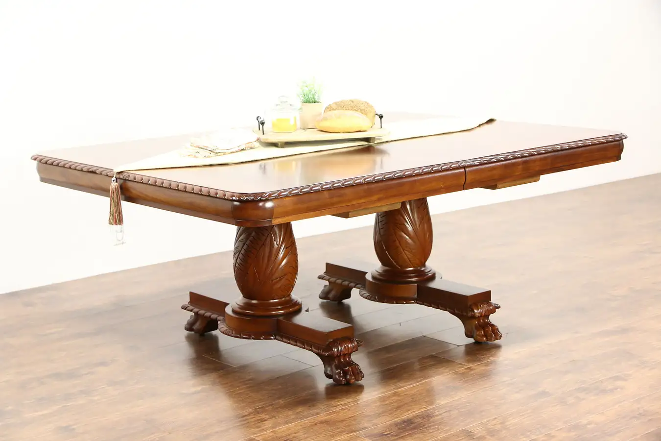Main image of Empire Antique 1915 Hand Carved Dining Table, 4 Leaves, Extends 10'