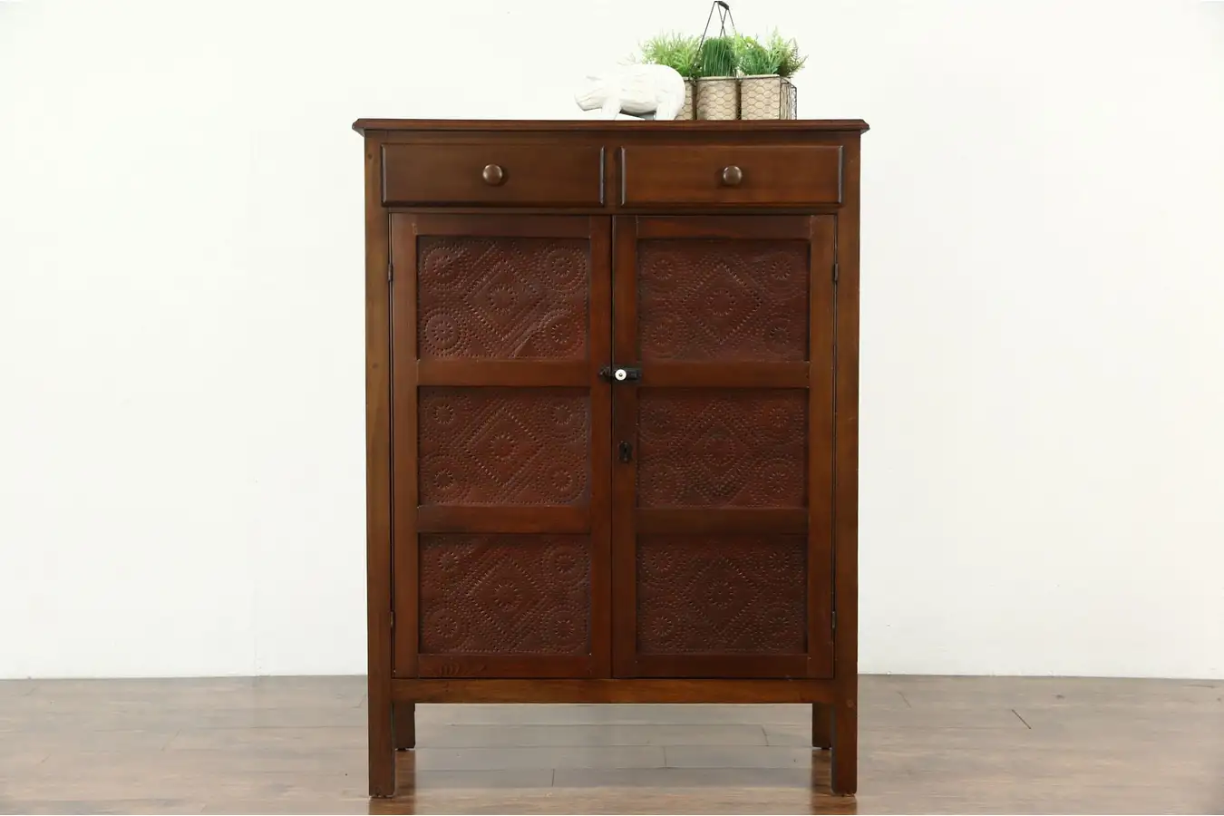 Main image of Pie Safe Antique Kitchen Pantry Cupboard, Punched Tin Panels