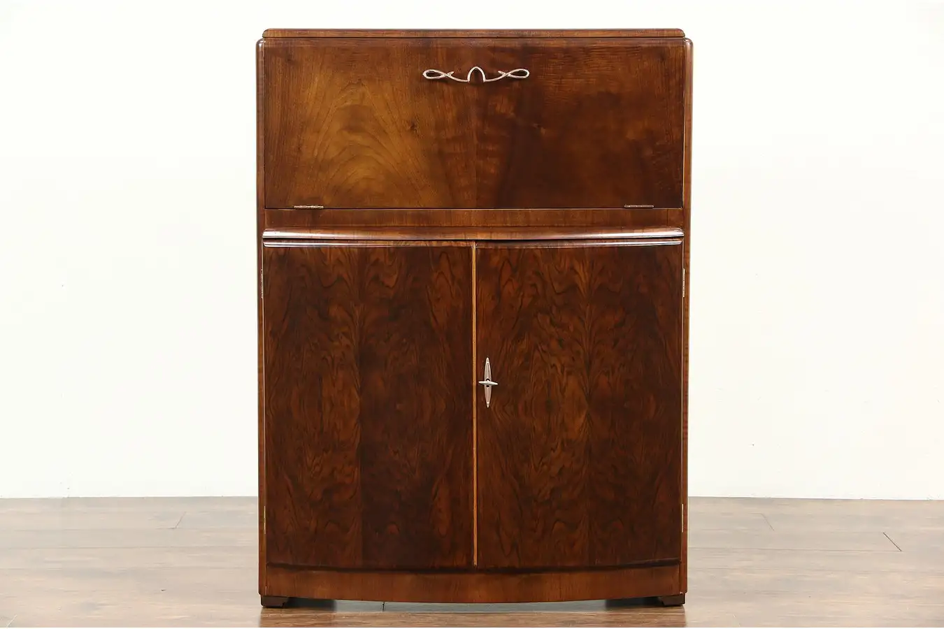 Main image of Midcentury Modern 1960's Vintage English Bar Cabinet, Mirror Interior