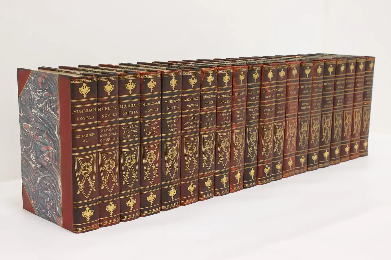 Main image of Set of 20 Antique Leather & Gold Historical Books, Muhlbach