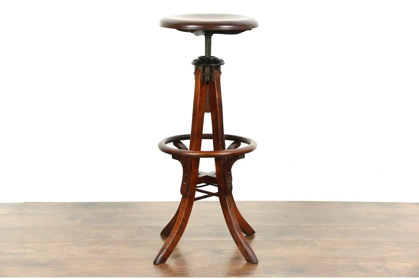 Main image of Architect or Drafting Swivel Adjustable 1900 Antique Stool, Foot Ring