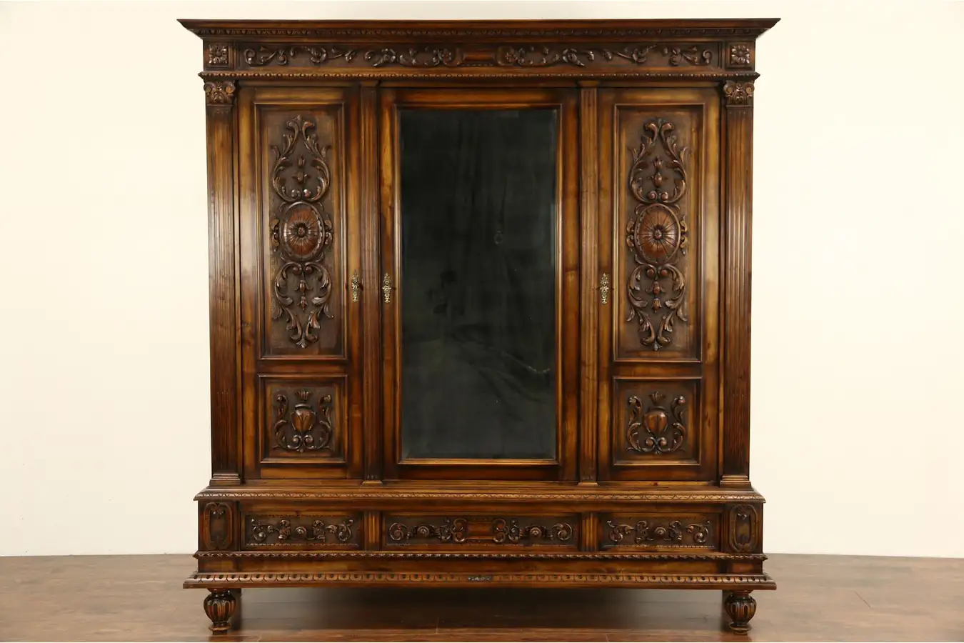 Main image of Italian Renaissance 1900 Antique Carved Walnut Armoire, Wardrobe or Closet