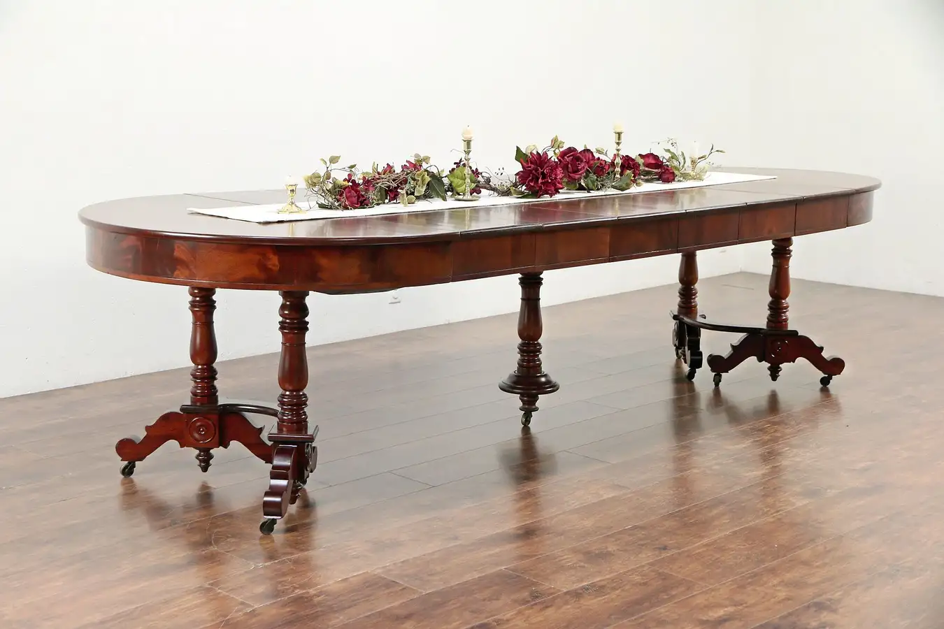 Main image of Victorian Antique Round 48" Mahogany Dining Table, Extends 10'