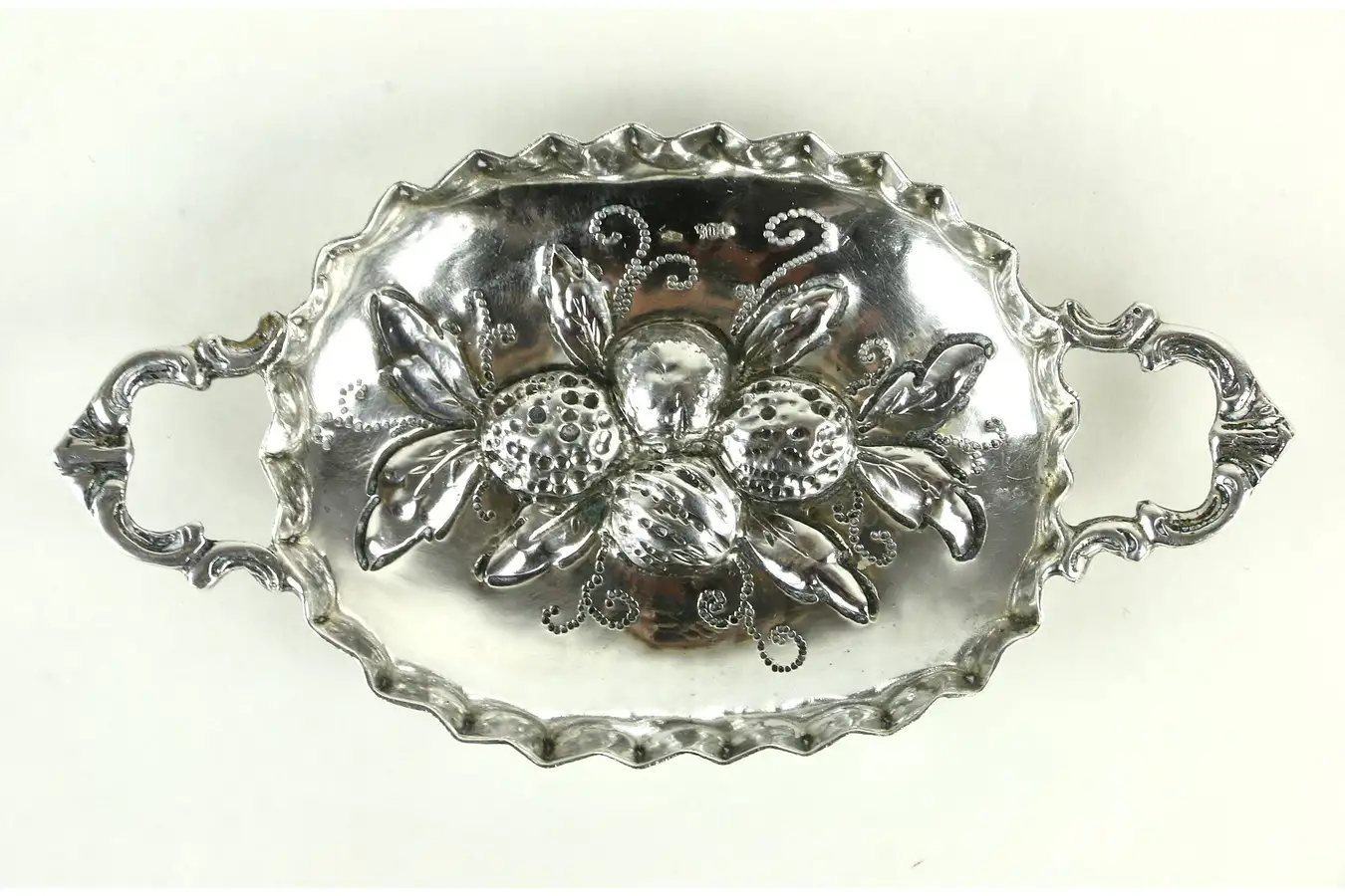 Main image of Repousse Hand Made 900 Silver Antique Tiny Ring Tray or Nut Dish