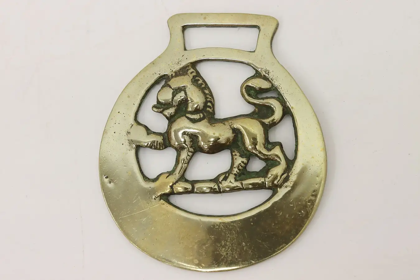 Main image of Horse Antique Brass Harness Medallion, Lion