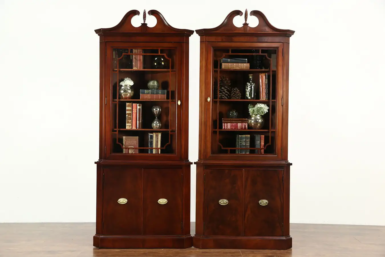 Main image of Pair of Traditional Georgian 1950 Vintage Mahogany Corner Cabinets or Cupboards