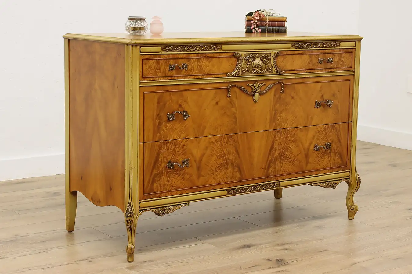 Main image of French Design Carved Maple Antique Chest or Dresser, Flowers