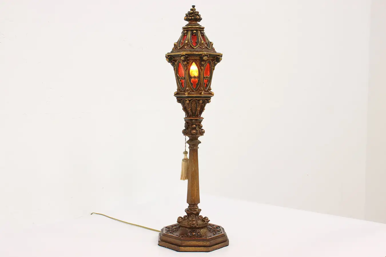 Main image of Venetian Design Antique Office or Library Desk Lamp, Stained Glass Panels