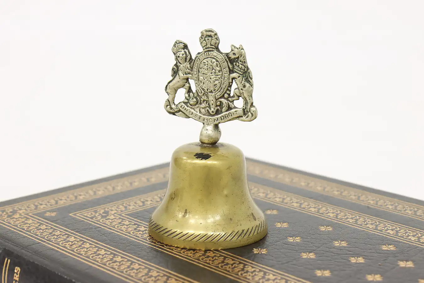 Main image of Antique Brass Bell with British Royal Coat of Arms & Motto, Italy