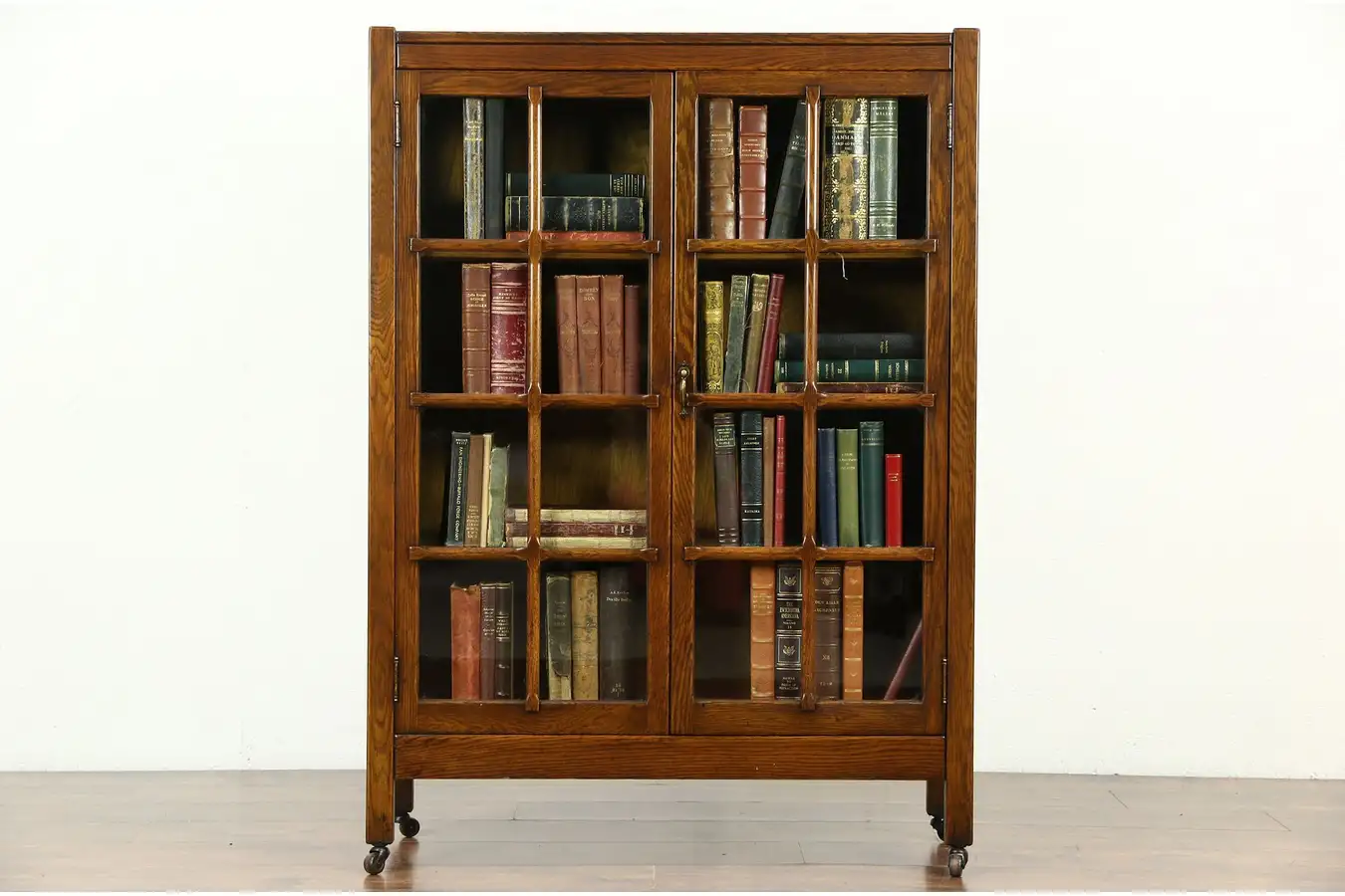 Main image of Arts & Crafts Mission Oak 1900 Antique Craftsman Library Bookcase, Signed