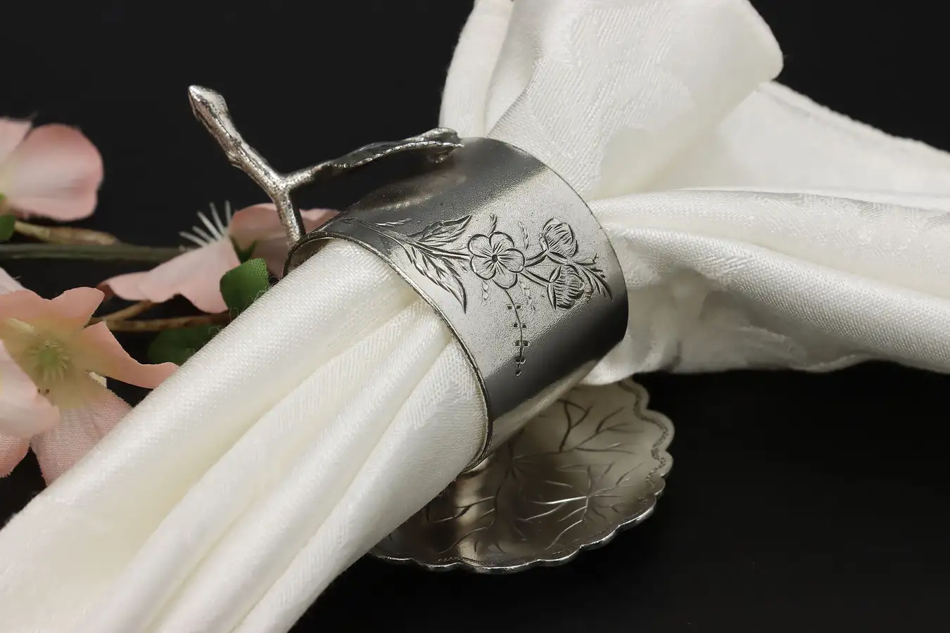 Main image of Victorian Antique Silverplate Napkin Ring, Blossoms, Toronto