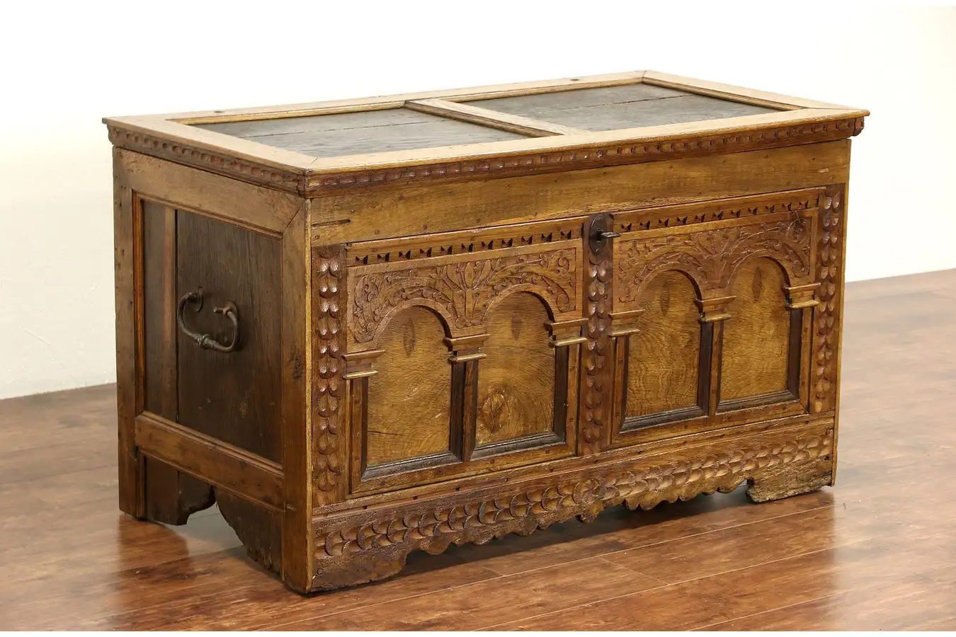 Main image of Dutch mid 1700's Antique Carved Oak Dowry or Blanket Chest, Original Lock