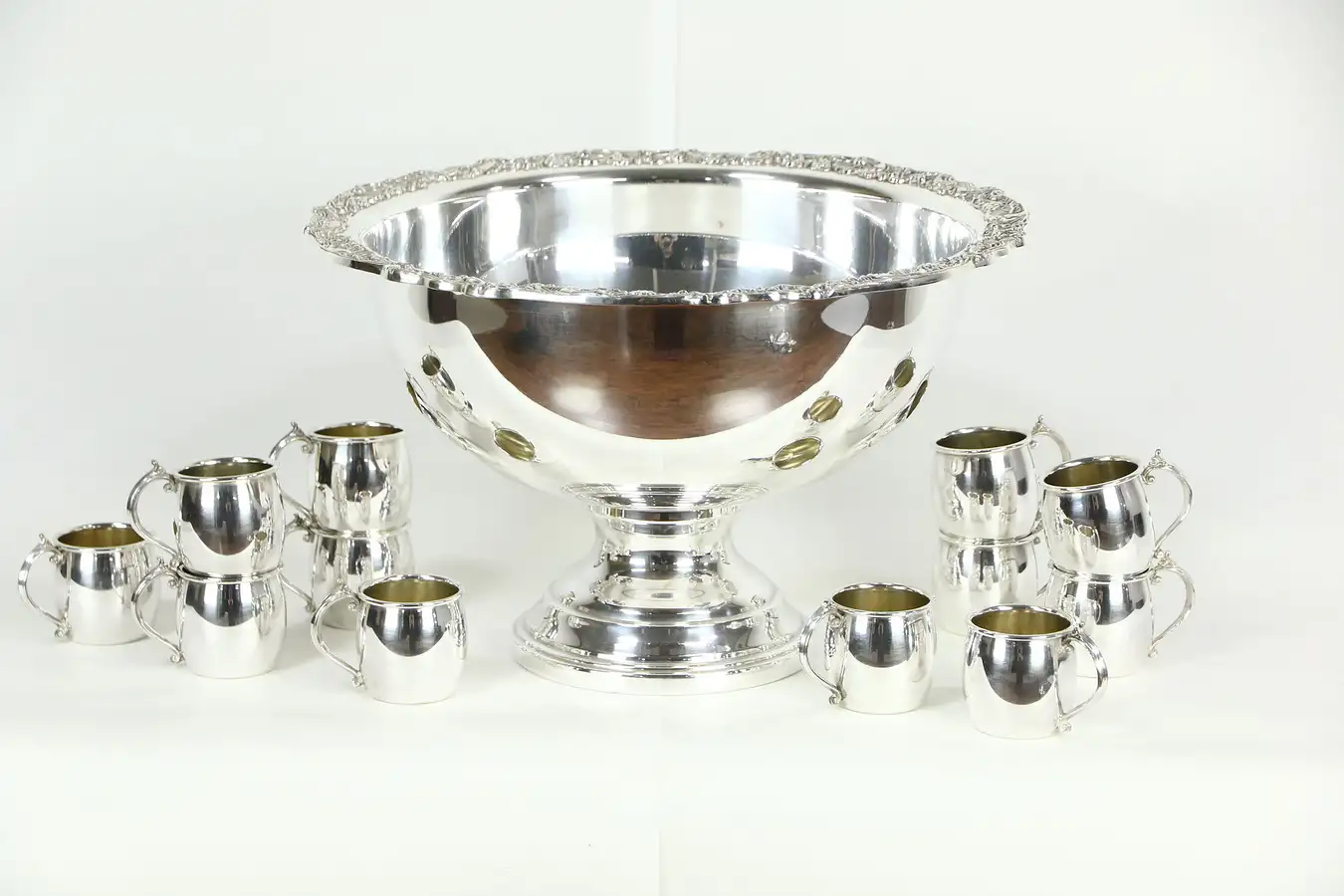 Main image of Rogers Signed Vintage Silverplate Footed Punch Bowl Set, 12 Cups
