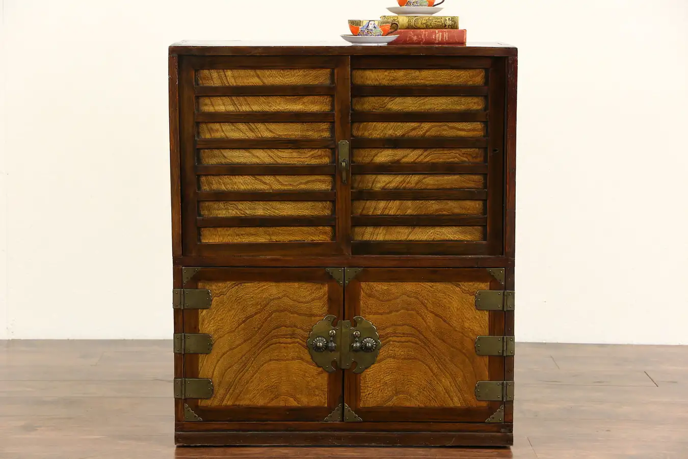 Main image of Chinese 1890's Antique Pine & Ash Tea Cabinet, Brass Mounts