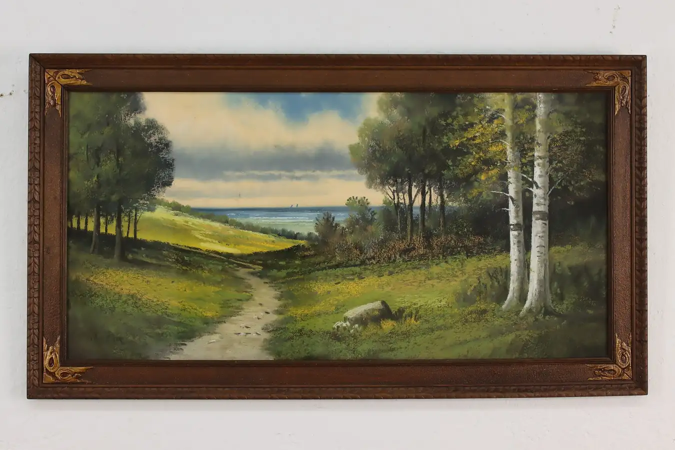 Main image of Glimpse of the Sea Antique Pastel Painting Gunderson 31.5"