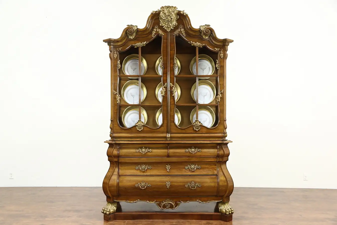 Main image of Baroque Bombe Antique 1910 China or Curio Display Cabinet, Italy