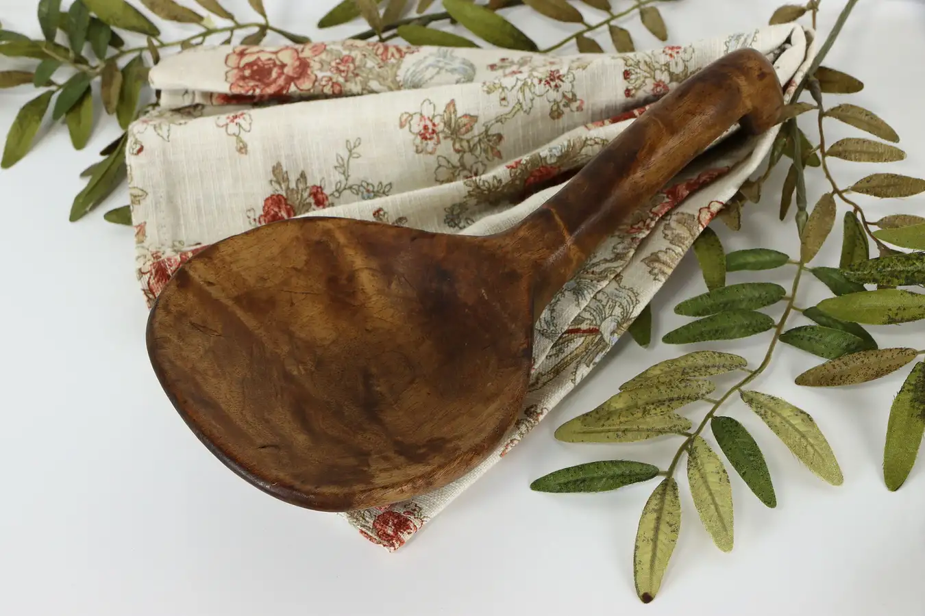 Main image of Antique Farmhouse Hand Carved Wooden Kitchen Scoop or Cooking Spoon