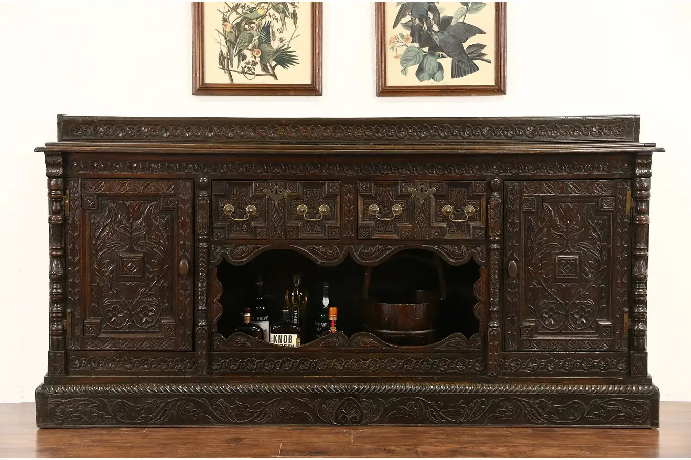 Main image of English Renaissance Carved Oak 1700's Antique Sideboard