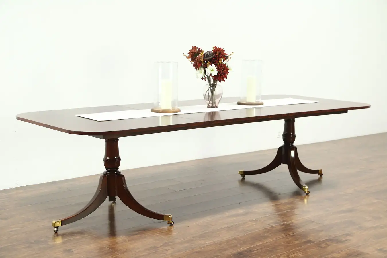 Main image of Georgian Vintage Mahogany Banded Dining Table 2 Leaves Extends 9' 8"