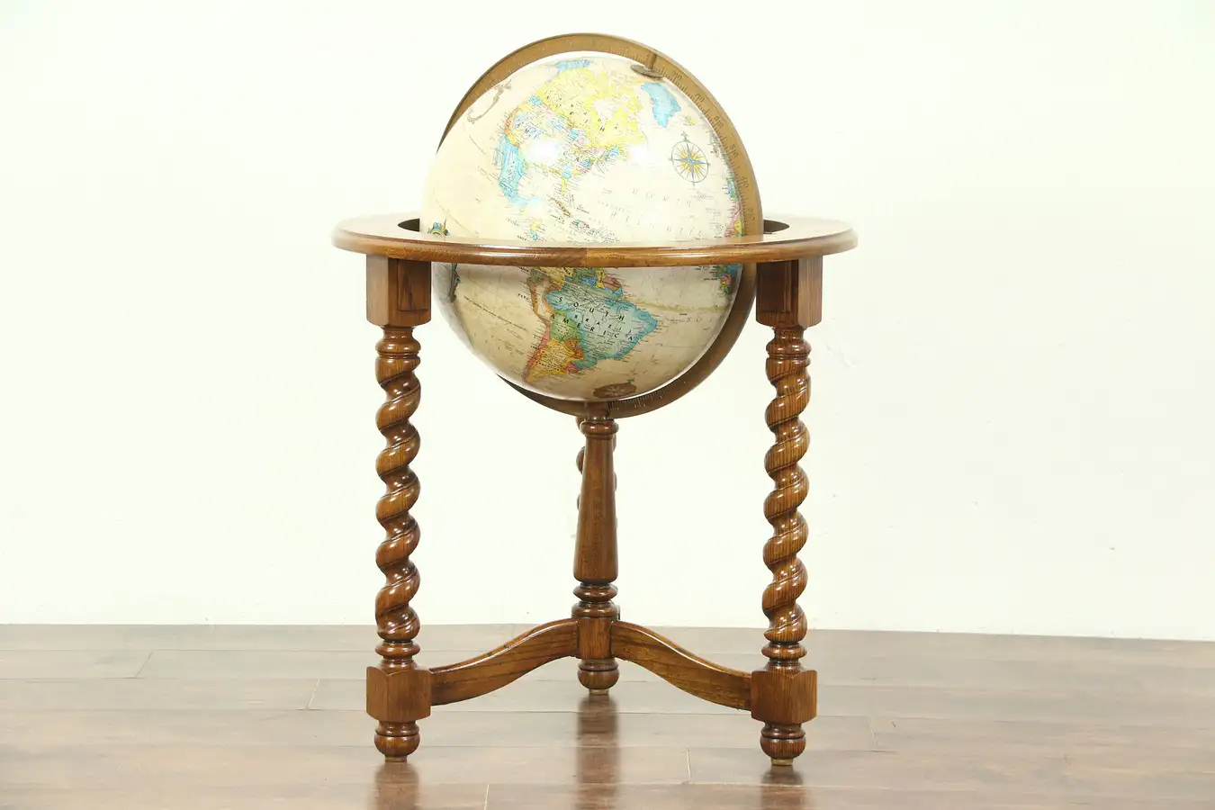 Main image of Globe of the World & Vintage Oak Stand, Signed Replogle