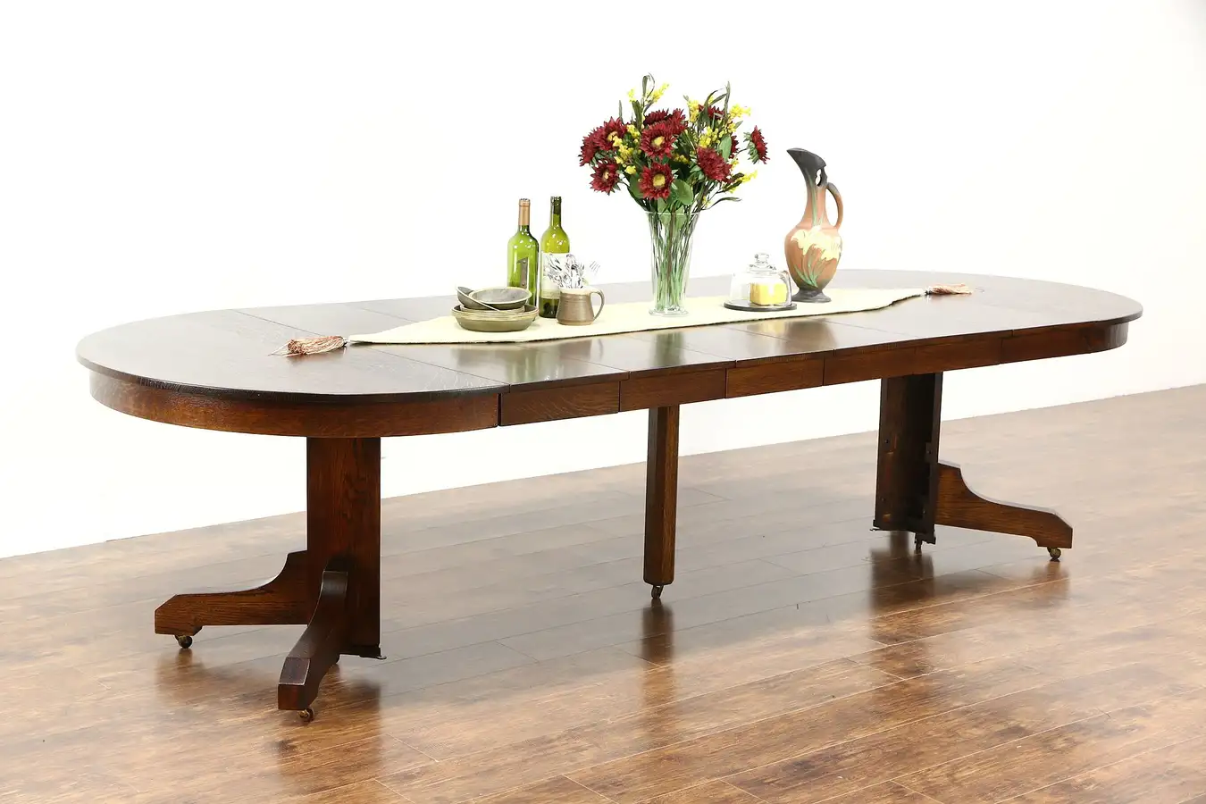 Main image of Arts & Crafts Mission Oak Antique Craftsman Dining Table, 6 Leaves, Extends 10'