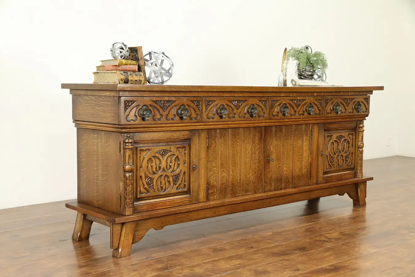 Main image of Gothic Antique Dutch Oak Sideboard, Server, TV Console, Sink Vanity